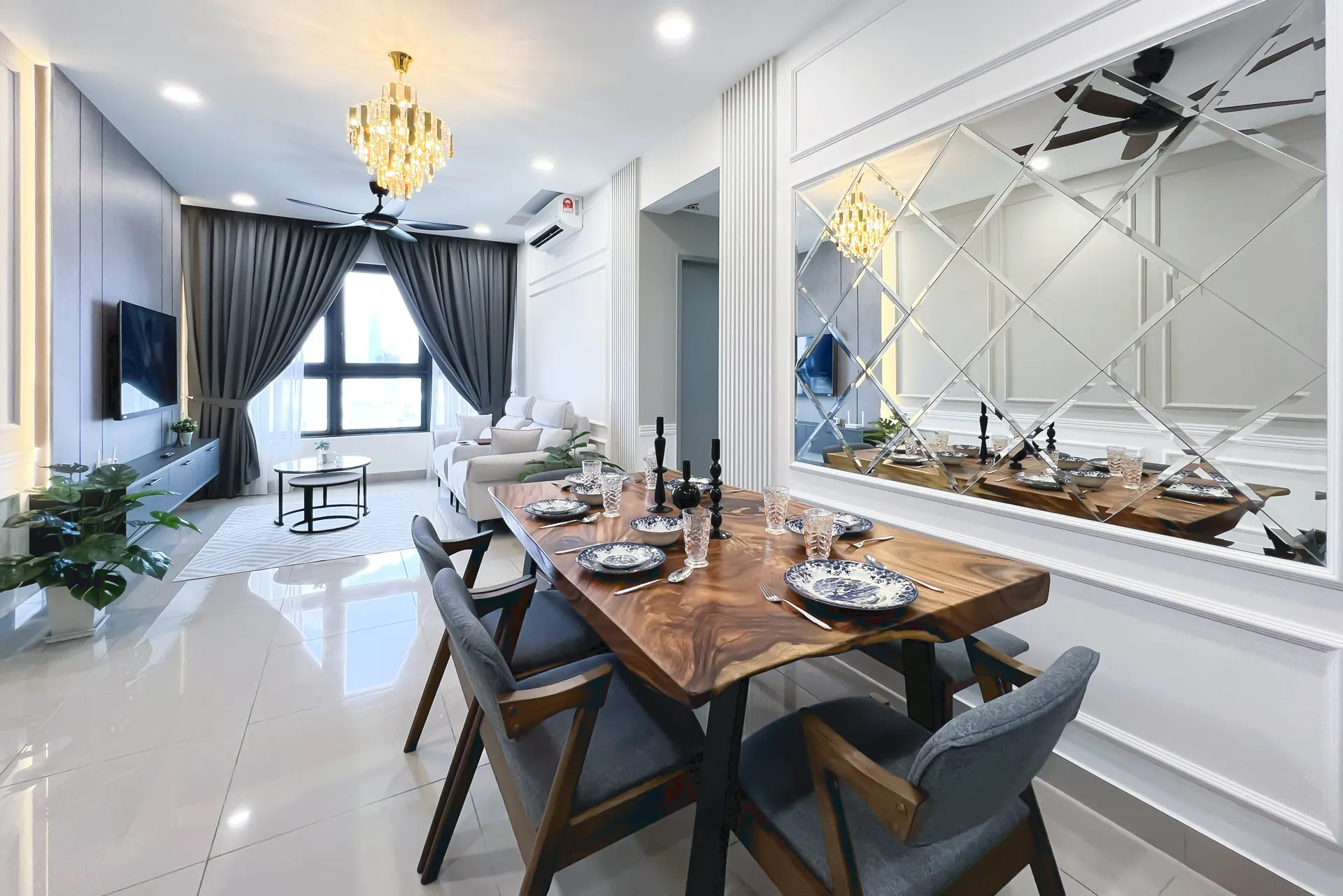 Dining and living area of a WefieHome-managed condominium in Kuala Lumpur